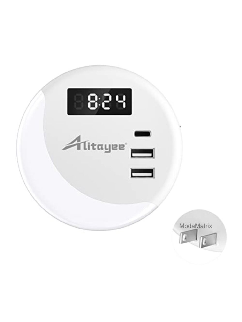 LED Night Light with USB Charger and Digital Clock